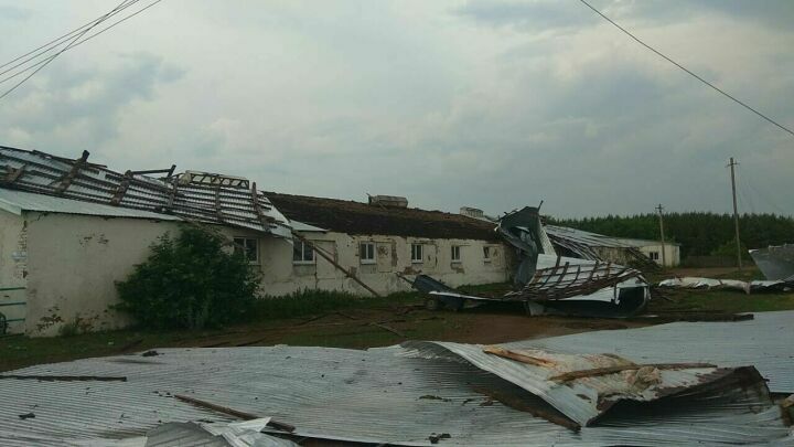 Ураганный ветер сорвал вчера кровлю с фермы и повредил крыши домов в Татарстане