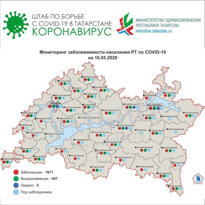 Сегодня в&nbsp;Татарстане до&nbsp;пяти сократилось число районов без коронавируса